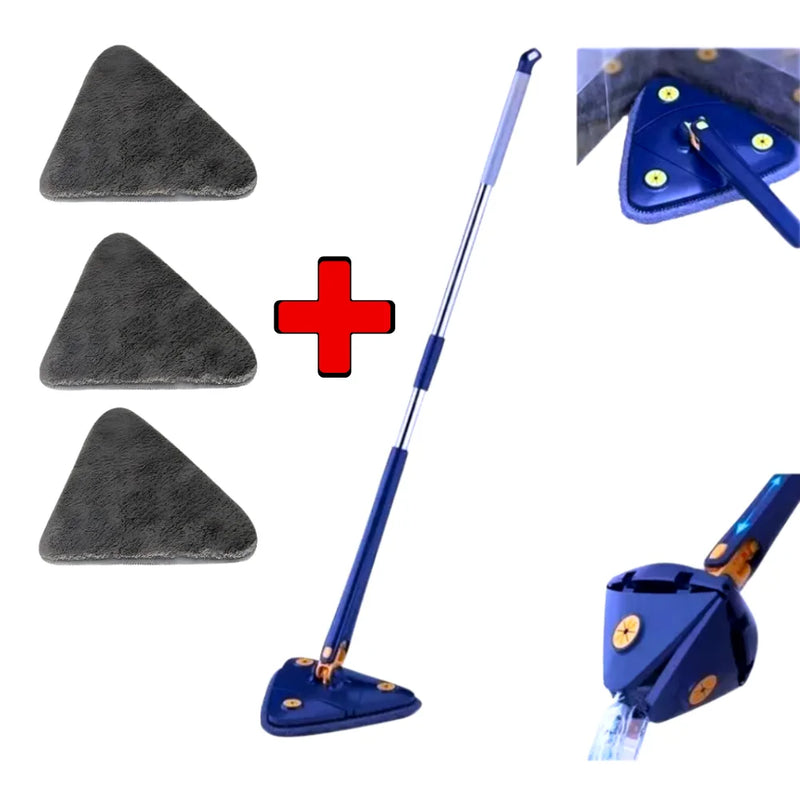 KIT ESFREGÃO com rodas de limpeza, ESFREGÃO triangular ajustável com rotação de 360° + 3 refis