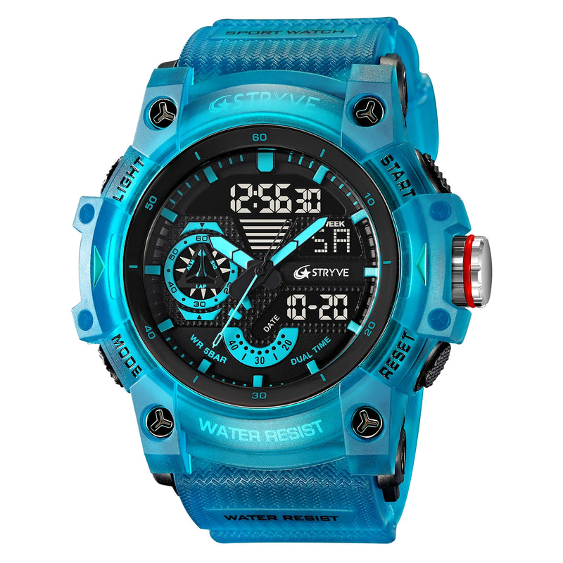 STRYVE Electronic Fashion Relógios desportivos para homem Relógio de pulso impermeável 50M resistente ao choque Relógio de pulso com alarme e cronómetro LED para homem 8029