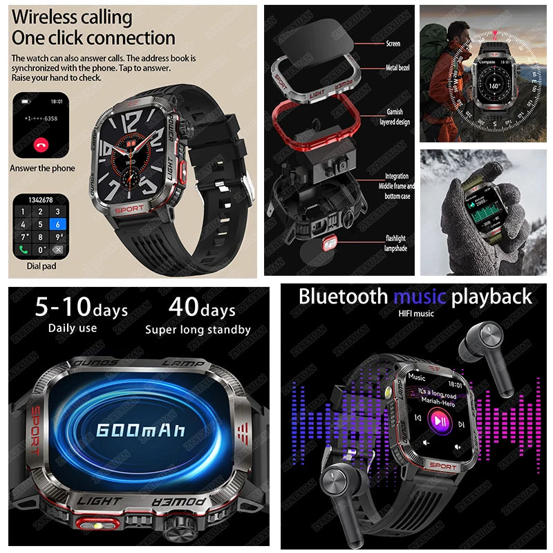 RELÓGIO INTELIGENTE. Para Homens com Bluetooth,  a Prova D'Água bateria de 600mAh, Smartwatch Monitor de Frequência Cardíaca .