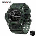 SANDA 2183 Relógio eletrónico Moda militar camuflada à prova de água ao ar livre Desporto Digital Display Bracelete de silicone Relógios de pulso para homem
