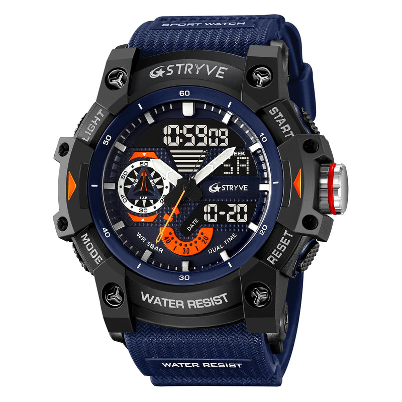 STRYVE Electronic Fashion Relógios desportivos para homem Relógio de pulso impermeável 50M resistente ao choque Relógio de pulso com alarme e cronómetro LED para homem 8029