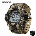 SANDA 2183 Relógio eletrónico Moda militar camuflada à prova de água ao ar livre Desporto Digital Display Bracelete de silicone Relógios de pulso para homem