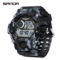 SANDA 2183 Relógio eletrónico Moda militar camuflada à prova de água ao ar livre Desporto Digital Display Bracelete de silicone Relógios de pulso para homem