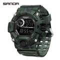 SANDA 2183 Relógio eletrónico Moda militar camuflada à prova de água ao ar livre Desporto Digital Display Bracelete de silicone Relógios de pulso para homem
