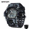 SANDA 2183 Relógio eletrónico Moda militar camuflada à prova de água ao ar livre Desporto Digital Display Bracelete de silicone Relógios de pulso para homem