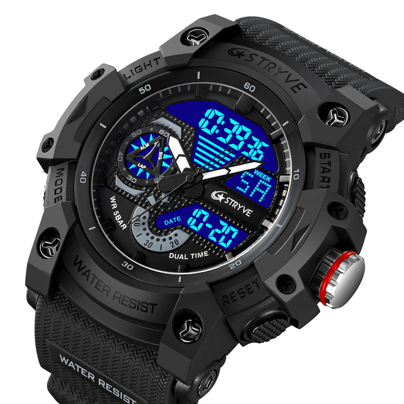 STRYVE Electronic Fashion Relógios desportivos para homem Relógio de pulso impermeável 50M resistente ao choque Relógio de pulso com alarme e cronómetro LED para homem 8029