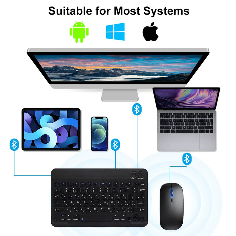 Teclado sem fios Bluetooth MOUSE  para IOS Android Windows Tablet para iPad Air Mini Pro Espanhol Coreano Portugal Teclado Russo