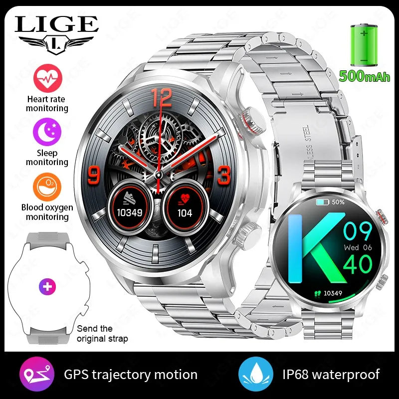 LIGE Novo 1.95 “HD Extra Large Screen GPS Outdoor Professional Sports Smart Watch Homens Mulheres Heart Rate Bluetooth Call Smartwatches