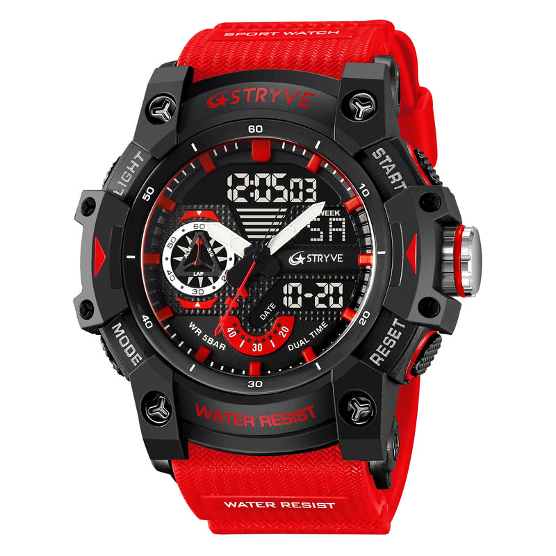 STRYVE Electronic Fashion Relógios desportivos para homem Relógio de pulso impermeável 50M resistente ao choque Relógio de pulso com alarme e cronómetro LED para homem 8029