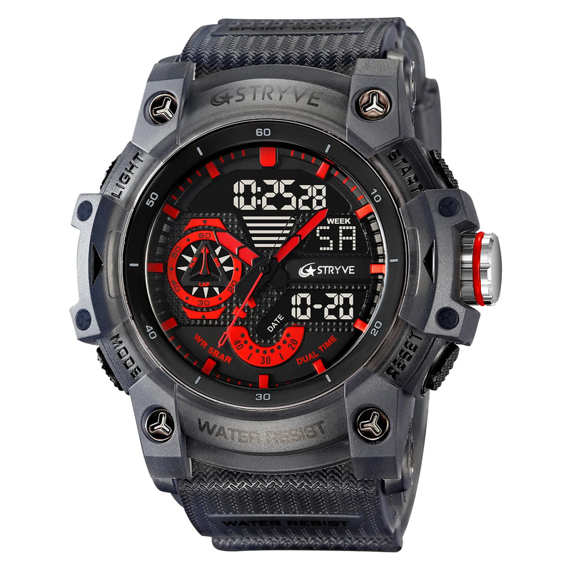STRYVE Electronic Fashion Relógios desportivos para homem Relógio de pulso impermeável 50M resistente ao choque Relógio de pulso com alarme e cronómetro LED para homem 8029