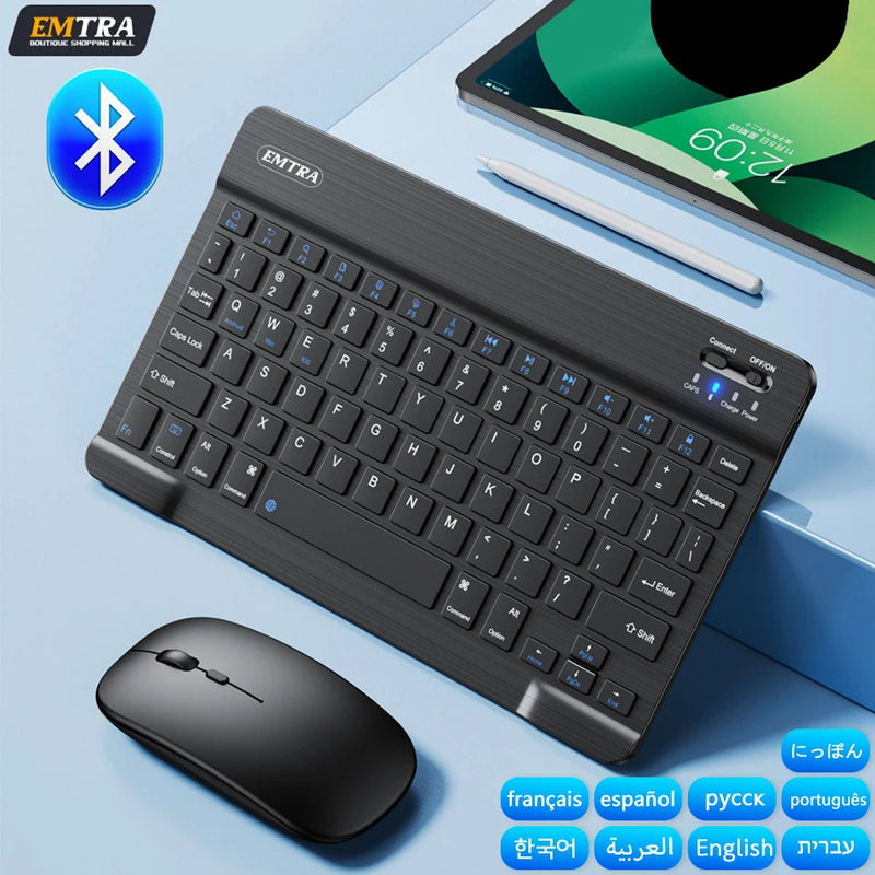 Teclado sem fios Bluetooth MOUSE  para IOS Android Windows Tablet para iPad Air Mini Pro Espanhol Coreano Portugal Teclado Russo