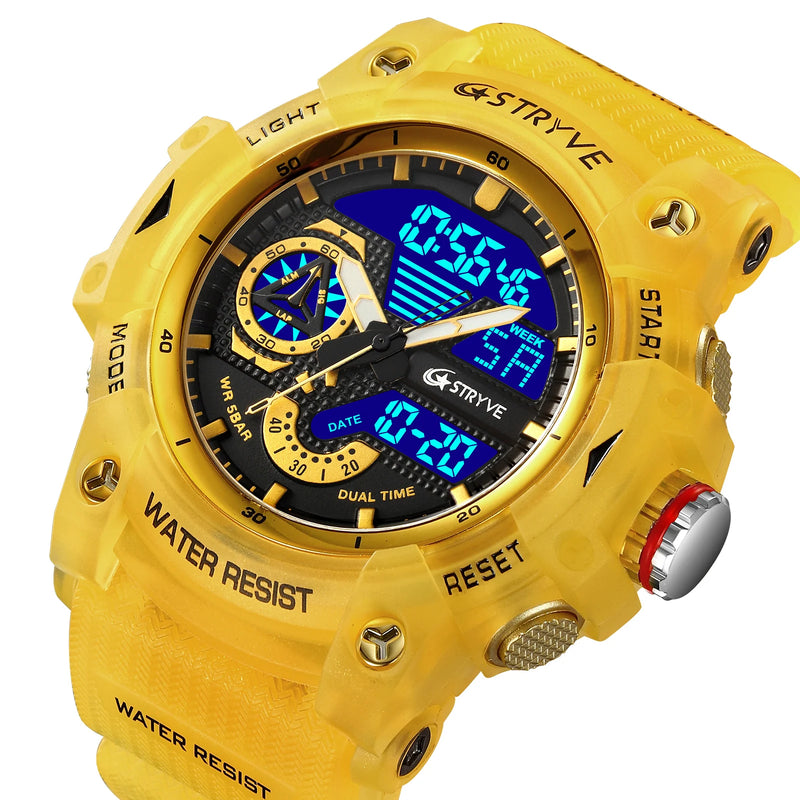 STRYVE Electronic Fashion Relógios desportivos para homem Relógio de pulso impermeável 50M resistente ao choque Relógio de pulso com alarme e cronómetro LED para homem 8029