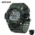 SANDA 2183 Relógio eletrónico Moda militar camuflada à prova de água ao ar livre Desporto Digital Display Bracelete de silicone Relógios de pulso para homem