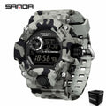 SANDA 2183 Relógio eletrónico Moda militar camuflada à prova de água ao ar livre Desporto Digital Display Bracelete de silicone Relógios de pulso para homem