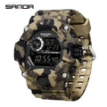 SANDA 2183 Relógio eletrónico Moda militar camuflada à prova de água ao ar livre Desporto Digital Display Bracelete de silicone Relógios de pulso para homem