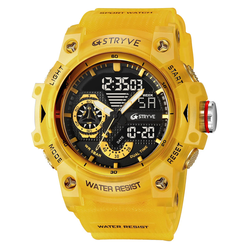 STRYVE Electronic Fashion Relógios desportivos para homem Relógio de pulso impermeável 50M resistente ao choque Relógio de pulso com alarme e cronómetro LED para homem 8029