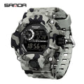 SANDA 2183 Relógio eletrónico Moda militar camuflada à prova de água ao ar livre Desporto Digital Display Bracelete de silicone Relógios de pulso para homem