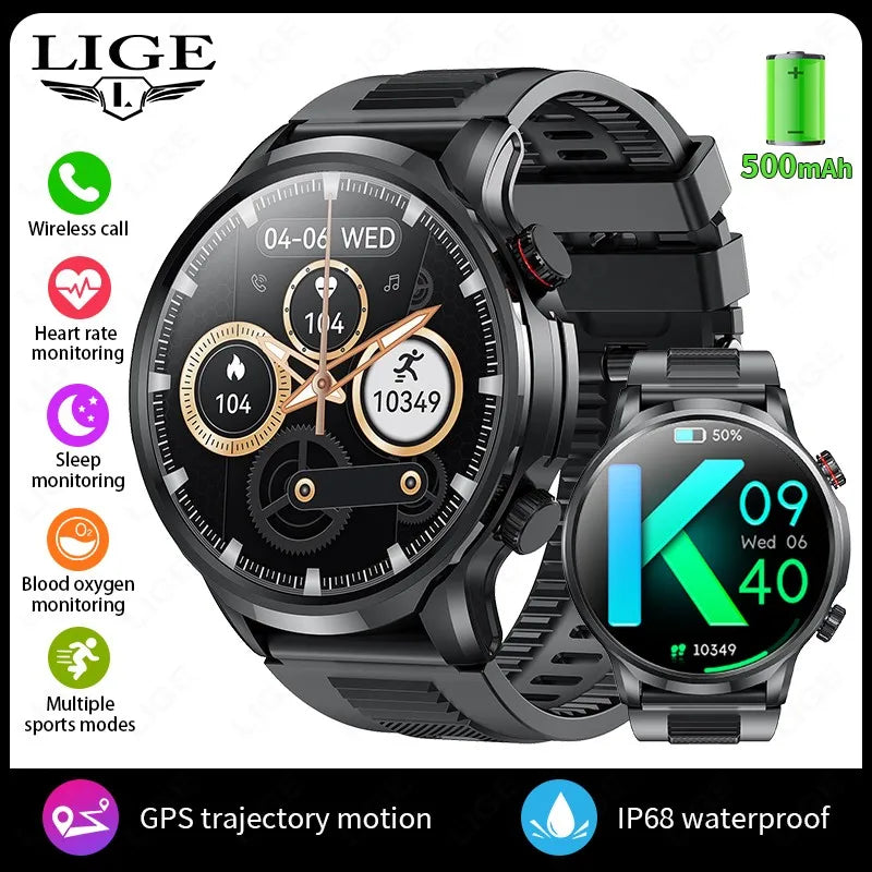 LIGE Novo 1.95 “HD Extra Large Screen GPS Outdoor Professional Sports Smart Watch Homens Mulheres Heart Rate Bluetooth Call Smartwatches