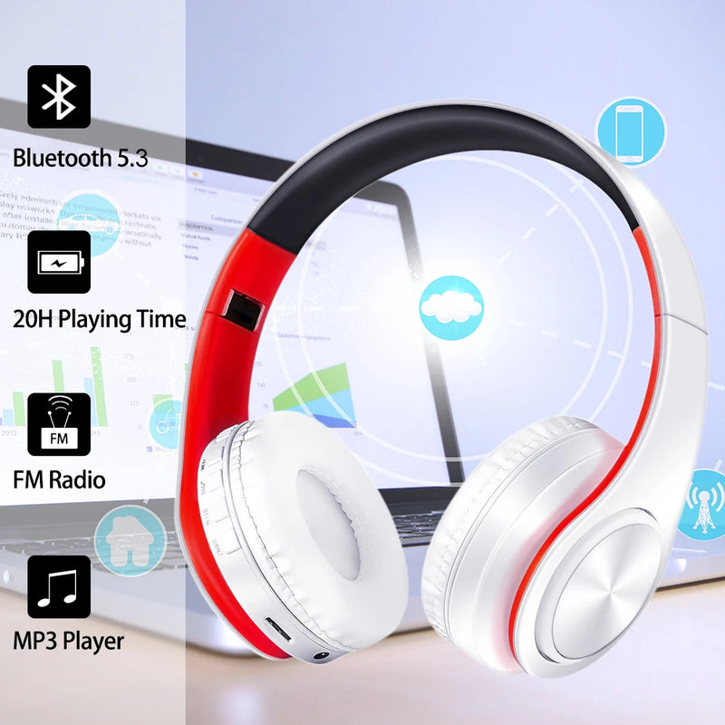 fone de ouvido  Bluetooth  sem fios , estéreo dobráveis para desporto Microfone Auscultador sem mãos Leitor de MP3