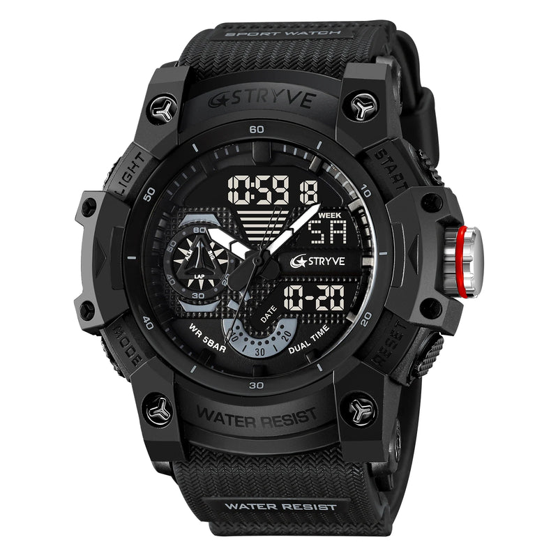 STRYVE Electronic Fashion Relógios desportivos para homem Relógio de pulso impermeável 50M resistente ao choque Relógio de pulso com alarme e cronómetro LED para homem 8029