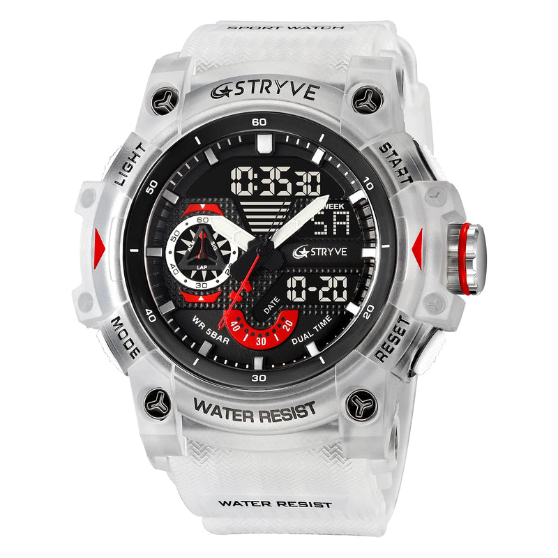 STRYVE Electronic Fashion Relógios desportivos para homem Relógio de pulso impermeável 50M resistente ao choque Relógio de pulso com alarme e cronómetro LED para homem 8029
