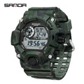 SANDA 2183 Relógio eletrónico Moda militar camuflada à prova de água ao ar livre Desporto Digital Display Bracelete de silicone Relógios de pulso para homem