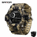 SANDA 2183 Relógio eletrónico Moda militar camuflada à prova de água ao ar livre Desporto Digital Display Bracelete de silicone Relógios de pulso para homem