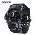 SANDA 2183 Relógio eletrónico Moda militar camuflada à prova de água ao ar livre Desporto Digital Display Bracelete de silicone Relógios de pulso para homem