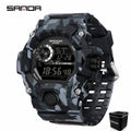 SANDA 2183 Relógio eletrónico Moda militar camuflada à prova de água ao ar livre Desporto Digital Display Bracelete de silicone Relógios de pulso para homem