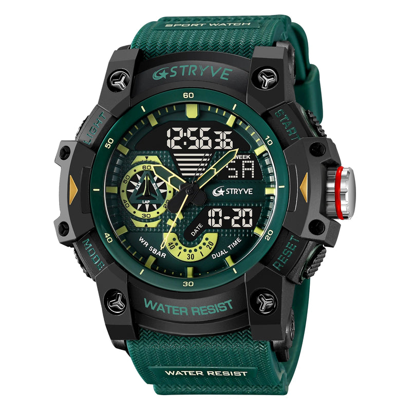 STRYVE Electronic Fashion Relógios desportivos para homem Relógio de pulso impermeável 50M resistente ao choque Relógio de pulso com alarme e cronómetro LED para homem 8029