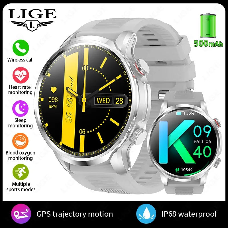 LIGE Novo 1.95 “HD Extra Large Screen GPS Outdoor Professional Sports Smart Watch Homens Mulheres Heart Rate Bluetooth Call Smartwatches