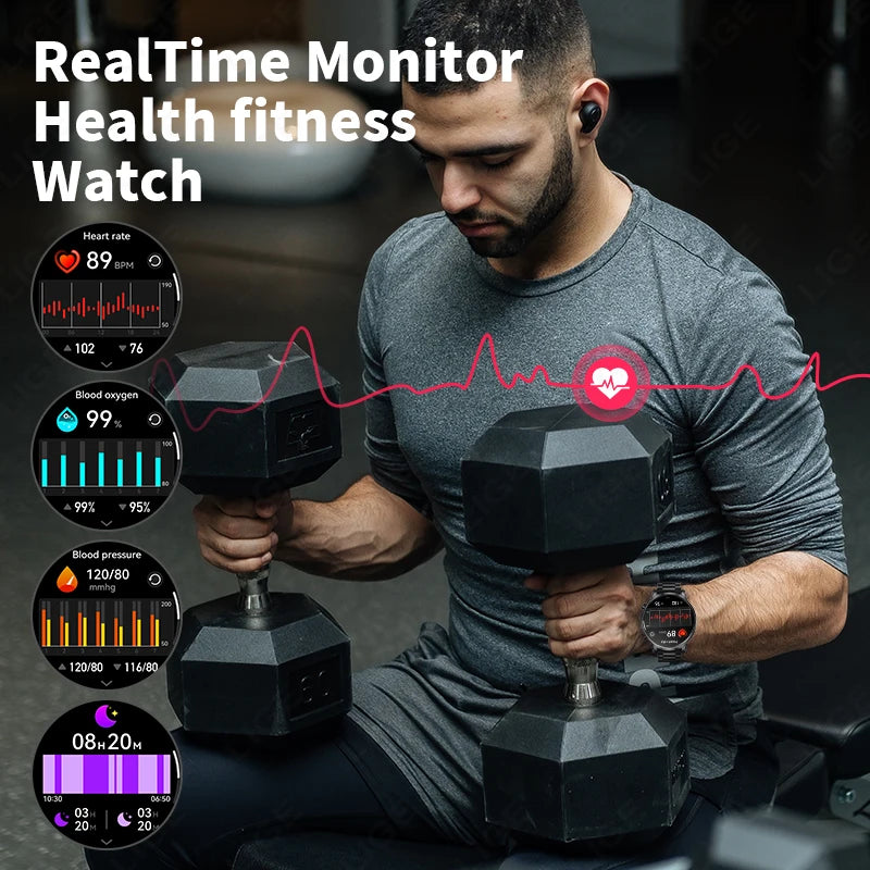 LIGE Novo 1.95 “HD Extra Large Screen GPS Outdoor Professional Sports Smart Watch Homens Mulheres Heart Rate Bluetooth Call Smartwatches